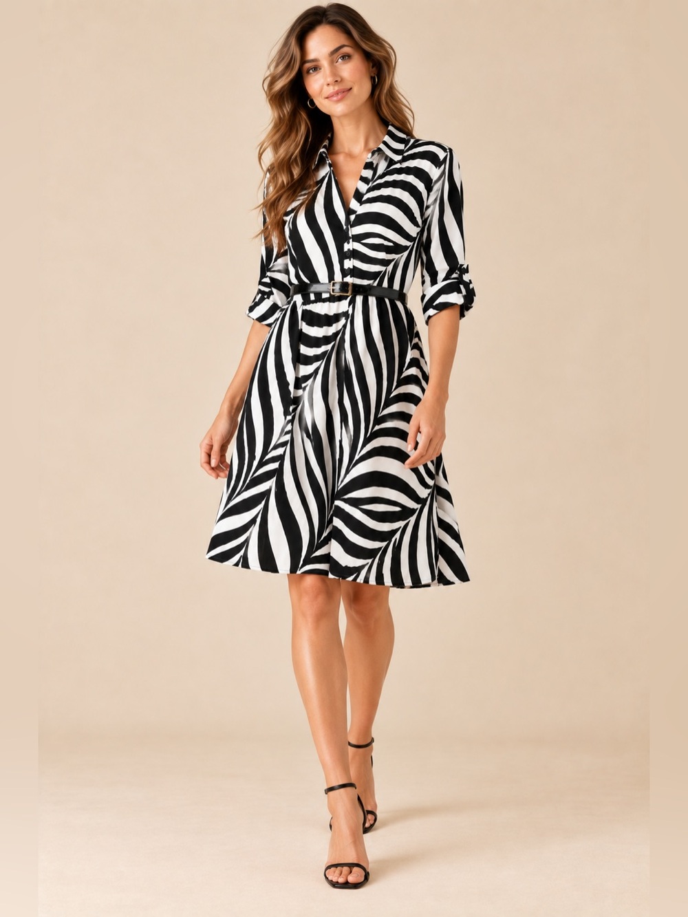 Talbots 1XP Black White Zebra Print Stretch Button Front Popover Mini Dress - Picture 10 of 10